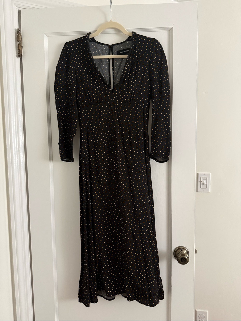 Reformation Black Polka Dot Midi Dress